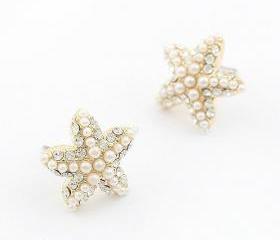 Fashion Rhinestone Pearl Starfish earring/ear stud earrings