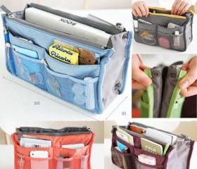 Lady Women Insert Handbag Organiser Purse/colors:wine ,green,blue,orange,gray,and pink
